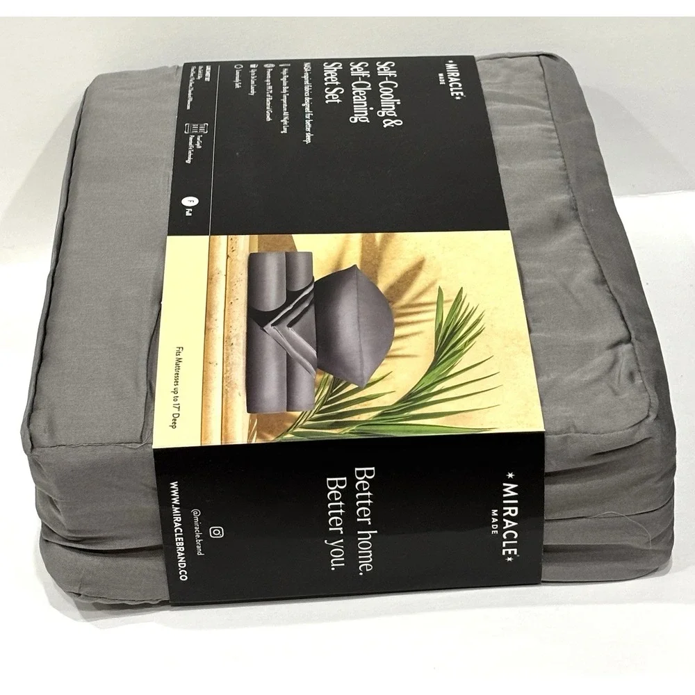 Miracle Made Full Luxe Sheet Set Gray Sateen Self-Cooling Self-Cleaning 4PC